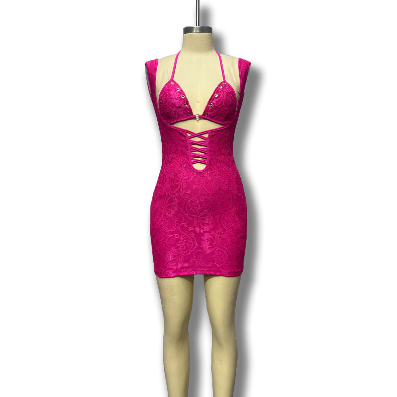Damen figurbetontes Spitzendesign Cocktailkleid EB