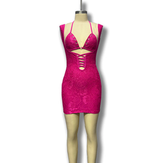 Damen figurbetontes Spitzendesign Cocktailkleid EB