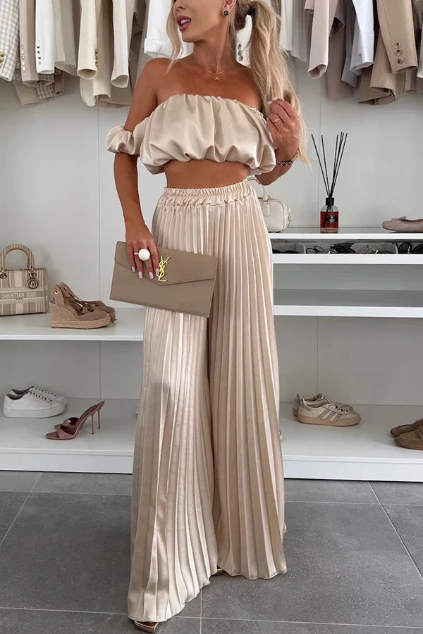 Damen Elegantes Set mit schwingendem Oberteil und plissierten Hosen EB