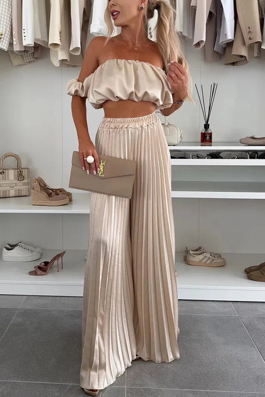 Damen Elegantes Set mit schwingendem Oberteil und plissierten Hosen EB