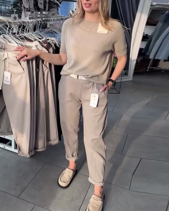 Damen Chinohose mit elastischem Bund und modernen Details Heidi-Mode
