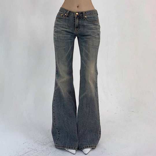 Damen Hochtaillierte Flared Jeans im Vintage-Look mit ausgestelltem Bein EB