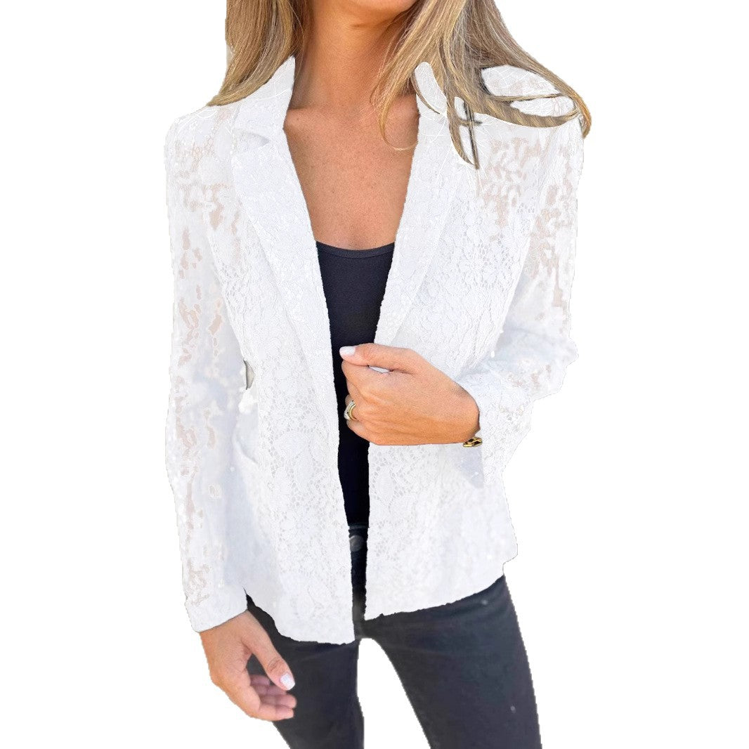 Damen Spitzenblazer mit eleganter Passform und zartem Durchbruchdesign EB