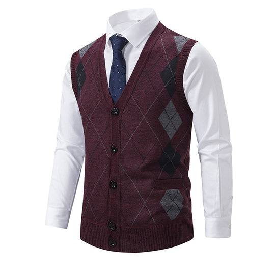 Herren modische Strickweste mit Karomuster EB