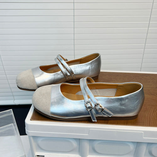 Damen Ballerinas mit modischem Riemen und hochwertiger Lederoberfläche EB