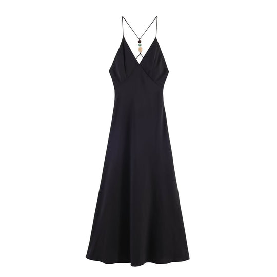 Damen Maxikleid mit zartem Spaghettiträgerdesign und eleganter Drapierung EB