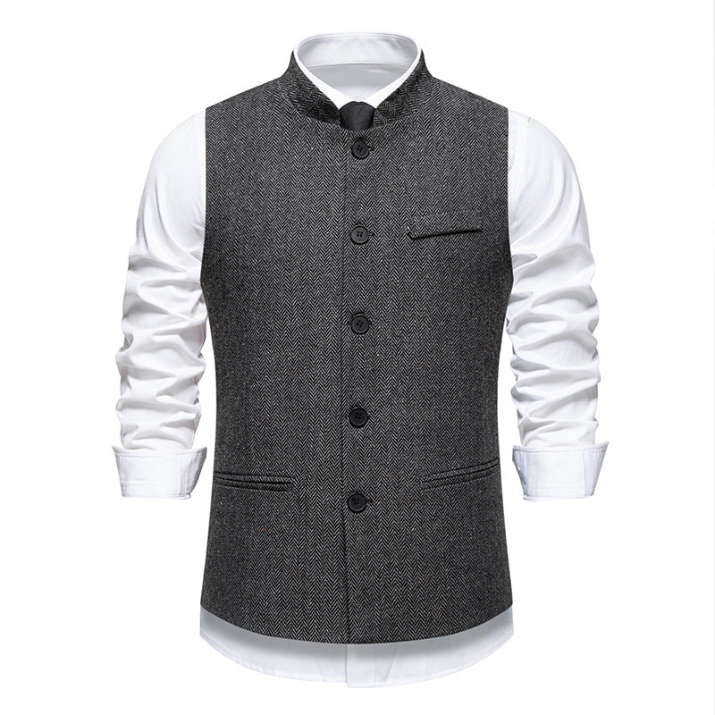 Herren nan elegante Weste mit Stehkragen und Fischgrätmuster aus Wollmix EB