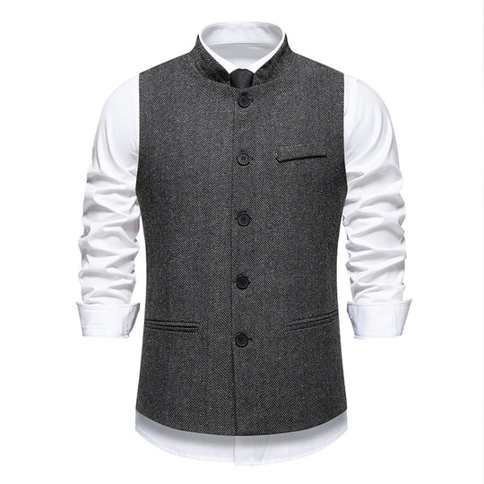 Herren nan elegante Weste mit Stehkragen und Fischgrätmuster aus Wollmix EB