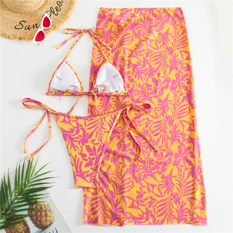 Damen Bikini mit floralem Muster und eleganter Strandumhüllung EB
