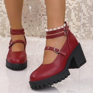 Damen Blockabsatz-Schnürschuhe mit modischem Riemendesign und rutschfester Sohle EB