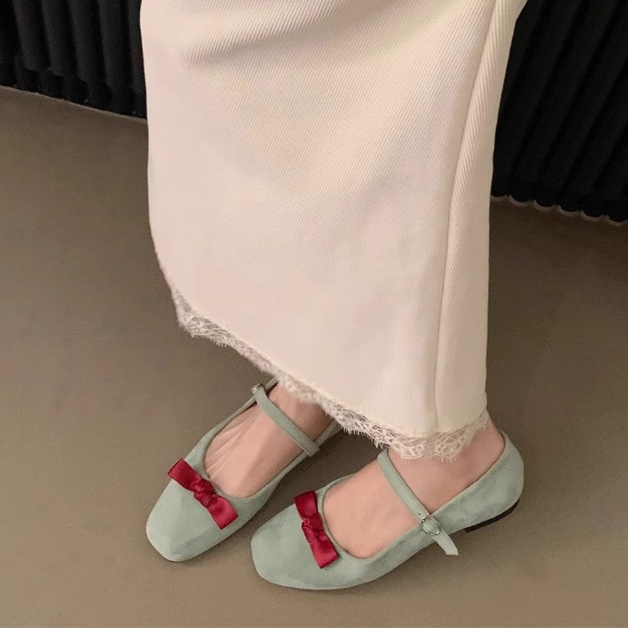 Damen elegante Ballerinas mit modischem Mary Jane-Riemchen und Schleifenverzierung EB