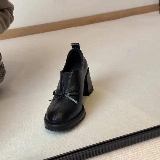 Damen Elegante Schnürschuhe mit modischem Schleifenakzent und blockiertem Absatz EB