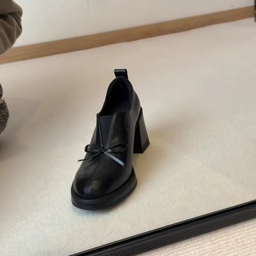 Damen Elegante Schnürschuhe mit modischem Schleifenakzent und blockiertem Absatz EB