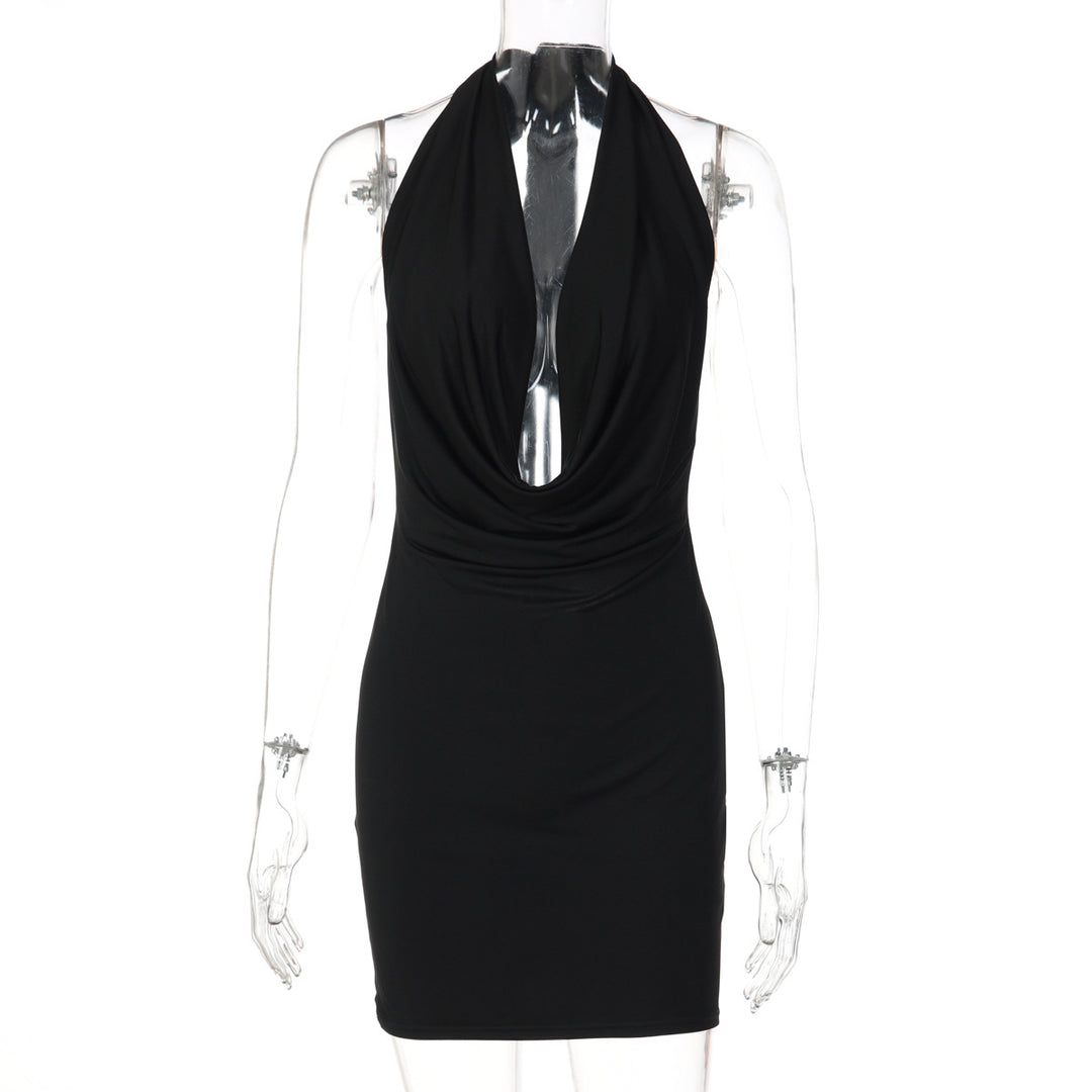 Damen figurbetontes Abendkleid mit tiefem Dekolleté und fließendem Stoff EB