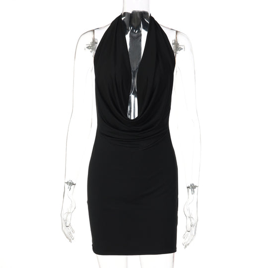 Damen figurbetontes Abendkleid mit tiefem Dekolleté und fließendem Stoff EB