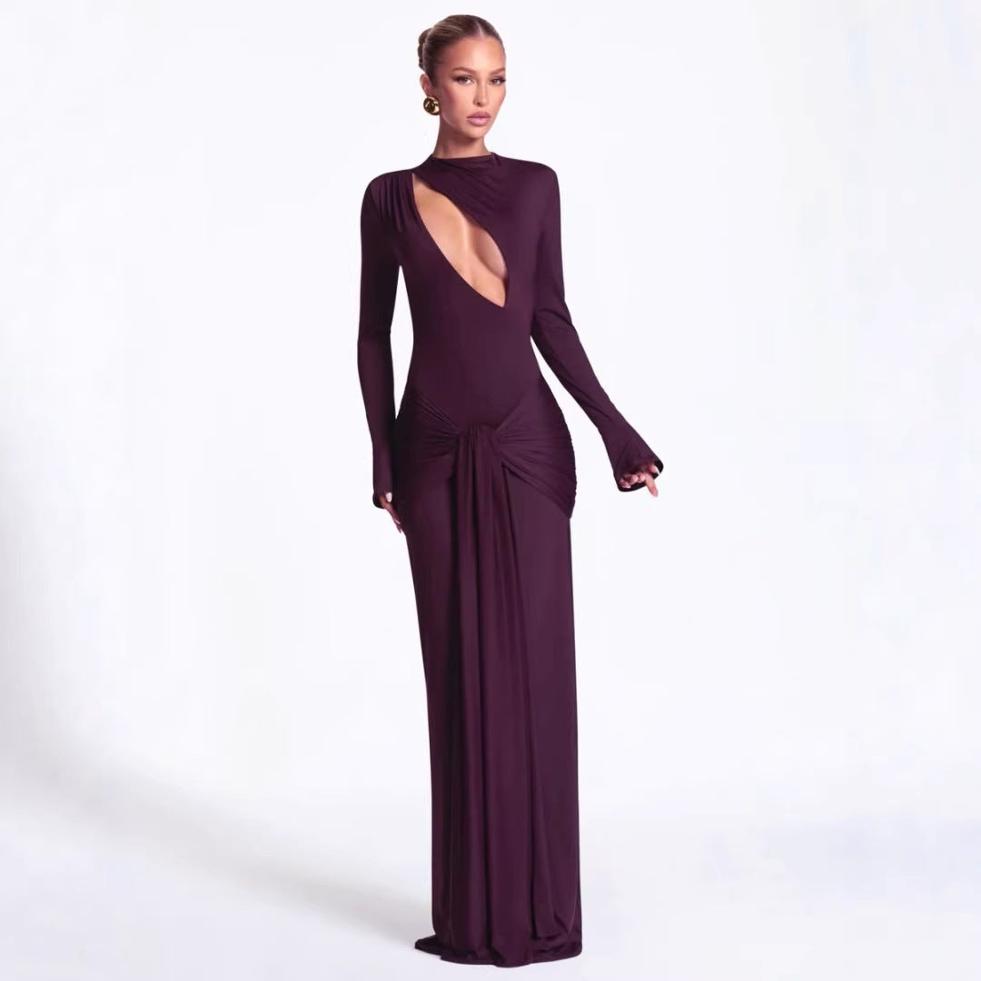Damen Modisches Maxikleid mit asymmetrischem Ausschnitt EB