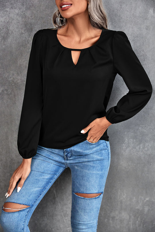 Damen Elegante Bluse mit leichtem V-Ausschnitt und Puffärmeln EB