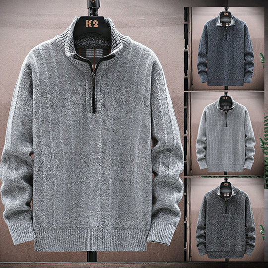 Herren strickpullover mit hohem Kragen und Reißverschluss EB