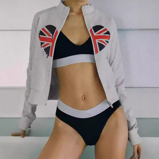 Damen Kapuzenjacke mit kreativem Design und modischem Union Jack-Print EB