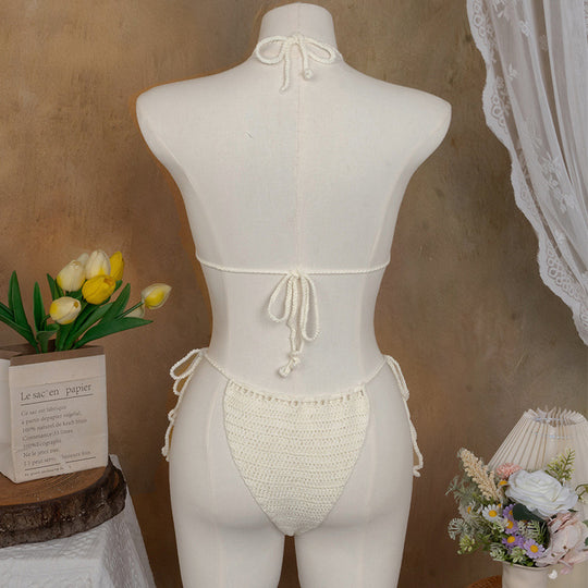 Damen Häkel-Bikini mit verspieltem Blumendesign und verstellbaren Bändern EB