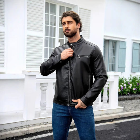 Herren moderne Kunstlederjacke mit Reißverschlüssen EB