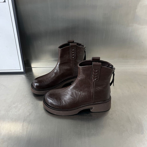 Damen Modische Leder-Stiefeletten mit robustem Plateau und feinem Zipper EB