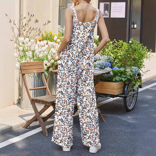 Damen Lässiger Jumpsuit mit floralen Mustern und praktischen Taschen EB