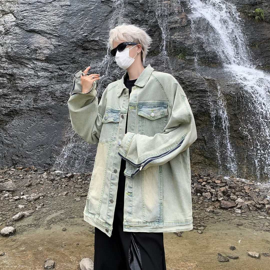 Unisex lässige Oversize-Jeansjacke mit einzigartigem Schnitt und praktischen Taschen EB
