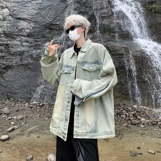 Unisex lässige Oversize-Jeansjacke mit einzigartigem Schnitt und praktischen Taschen EB