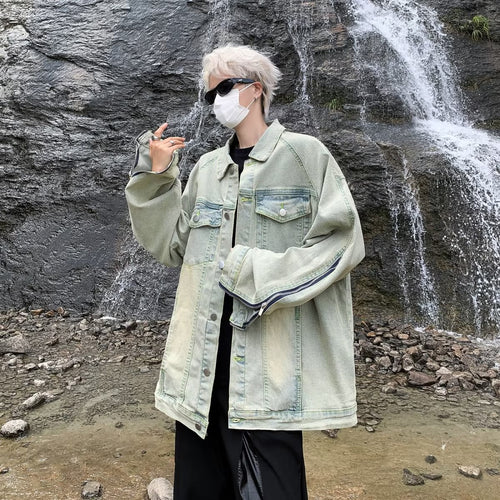 Unisex lässige Oversize-Jeansjacke mit einzigartigem Schnitt und praktischen Taschen EB