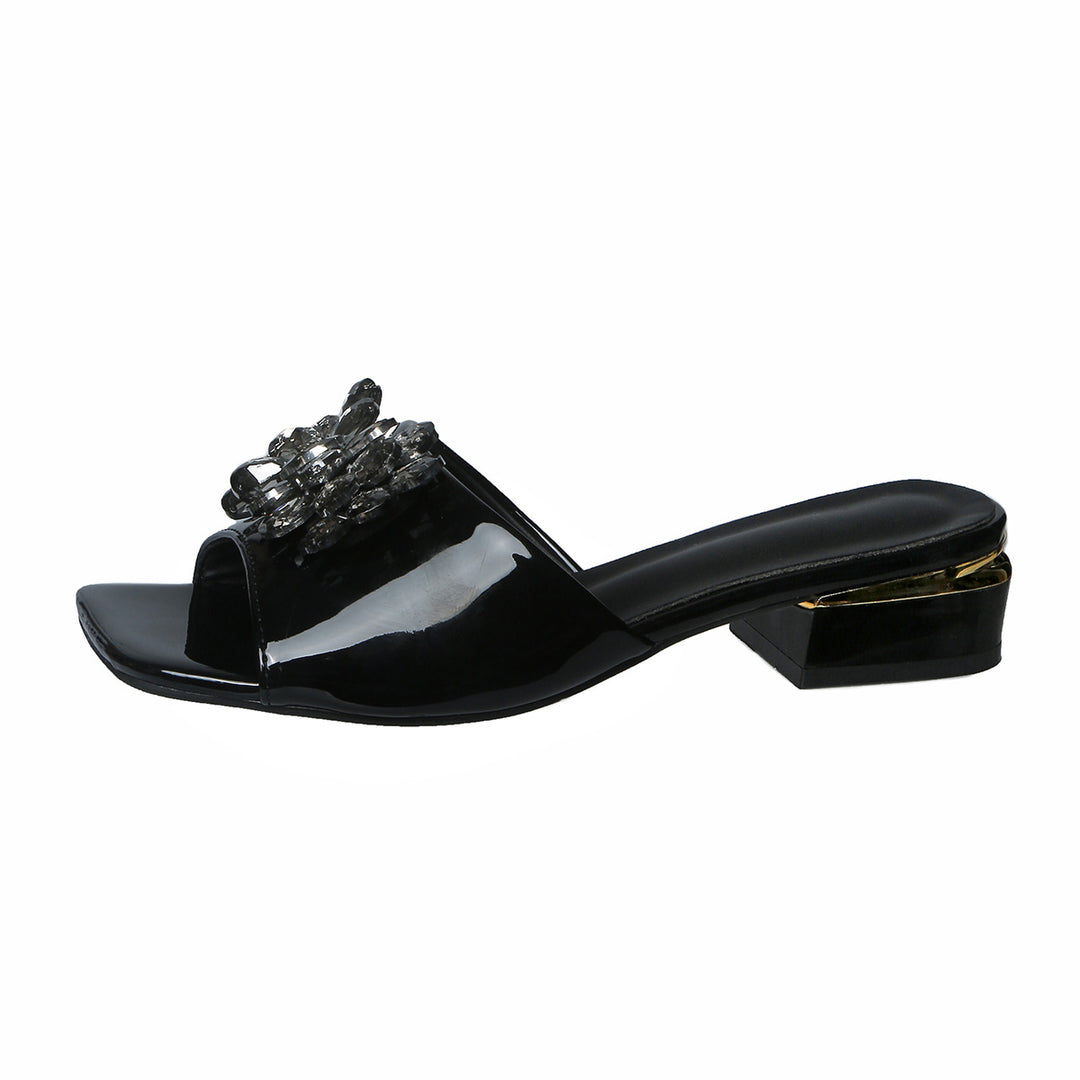 Damen elegante Slide-Sandalen mit funkelnden Blumenapplikationen EB