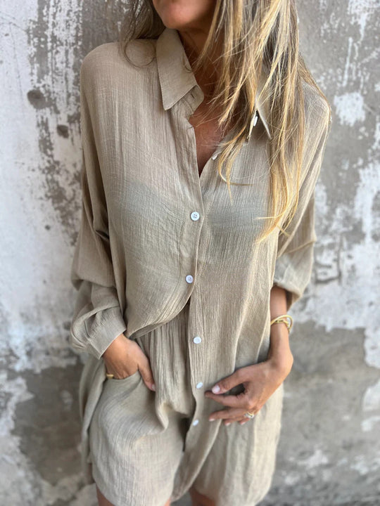 Damen Langärmlige Hemdbluse im Oversize-Stil mit Knopfleiste EB
