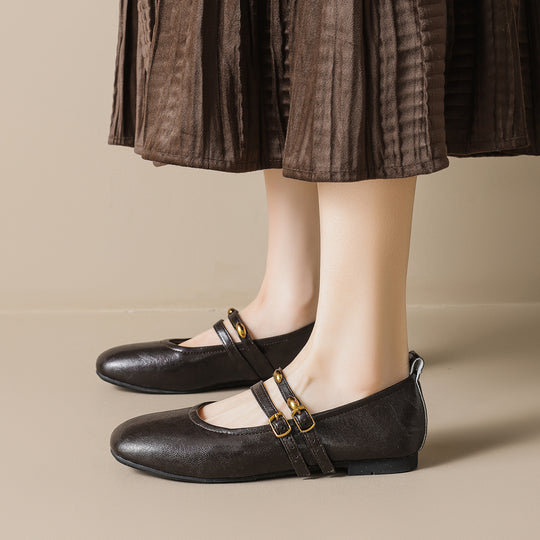 Damen Ballerinas mit eleganten doppelten Riemen und praktischen Schnallen EB