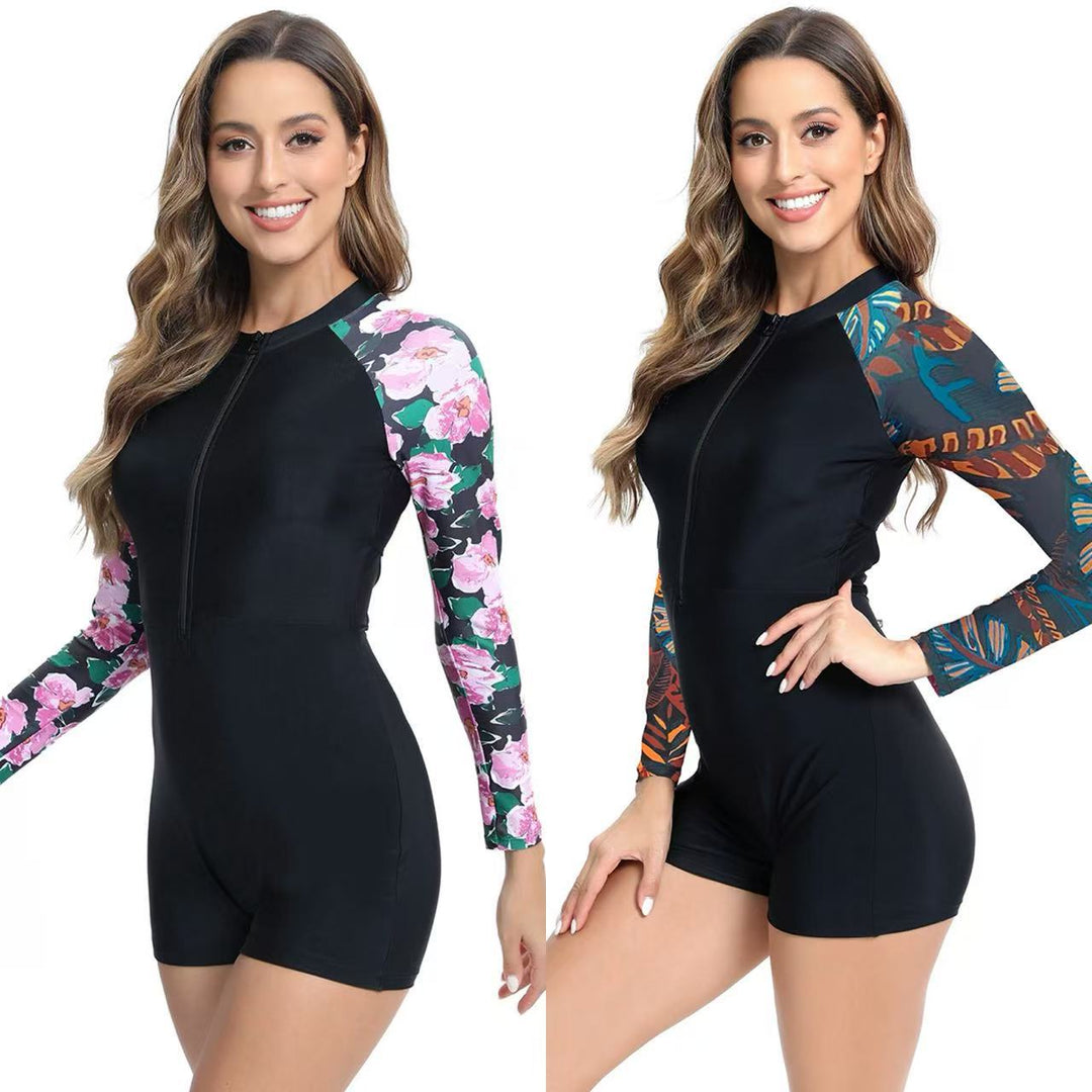 Damen Schwimmanzug mit eleganten Blumenärmel EB