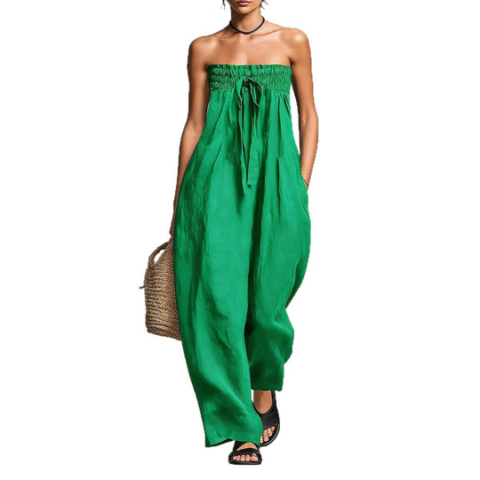 Damen Lässiges Jumpsuit mit elastischem Oberteil und weitem Bein EB
