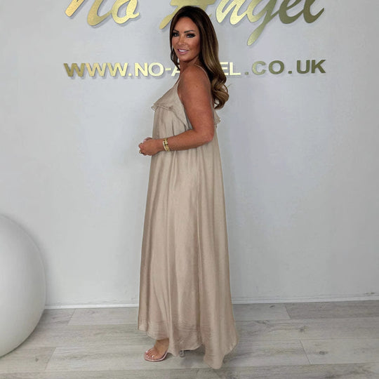 Damen Maxikleid mit zarter Rüschendetail und Spaghettiträger EB