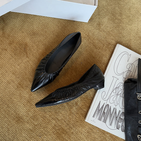 Damen Elegante spitze Ballerinas mit raffiniertem Falten-Design EB