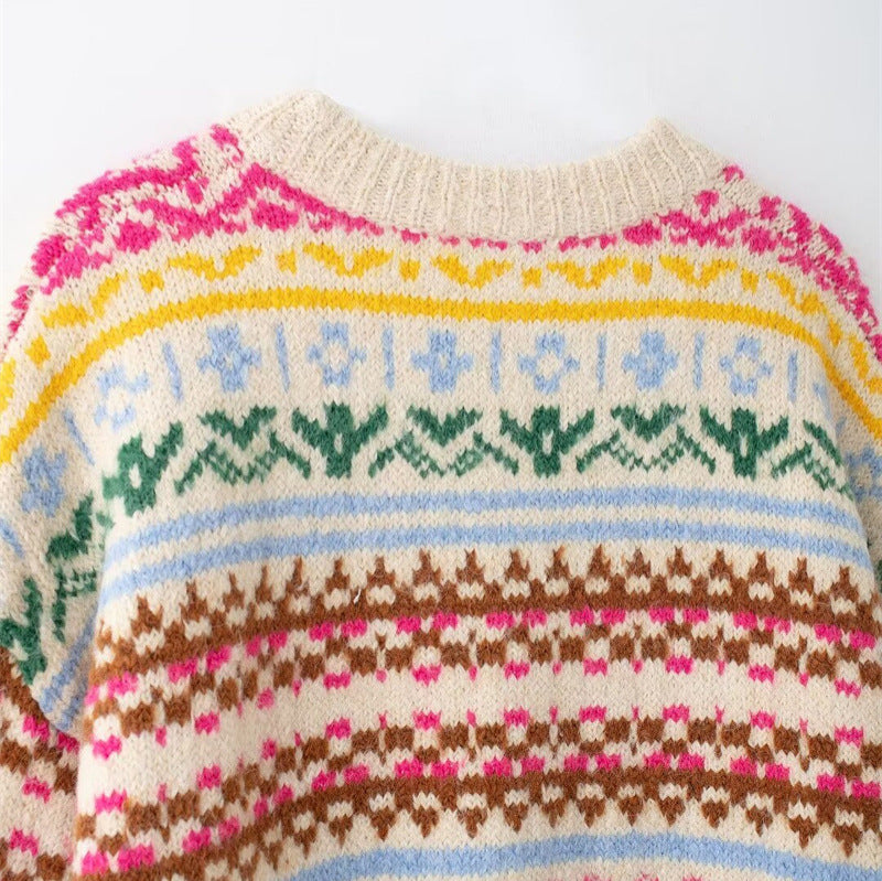Damen Strickpullover mit floralem Mustermix und lässigem Schnitt EB