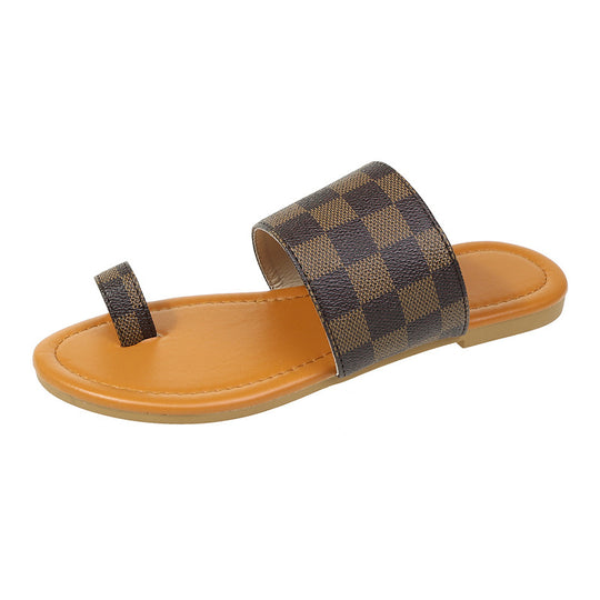 Damen modische Slide-Sandalen mit karierter Riemenstruktur EB