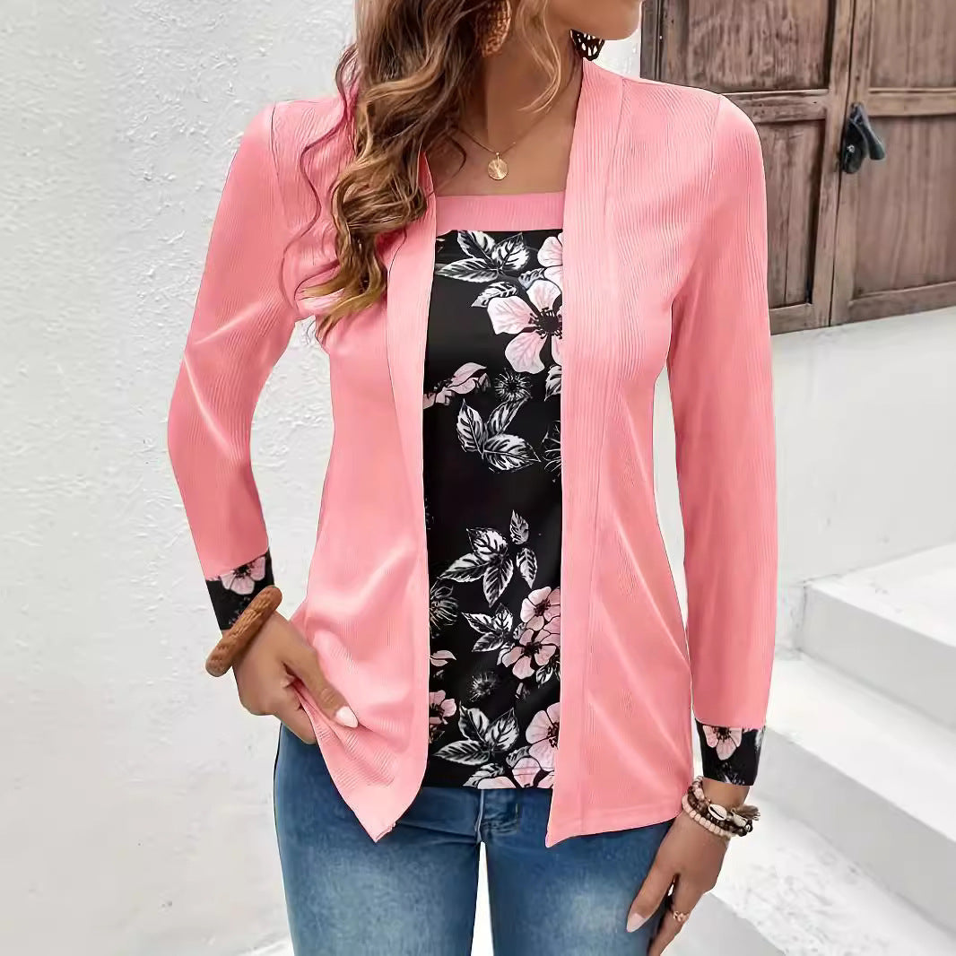 Damen Strickjacke mit floralem Design und langen Ärmeln EB