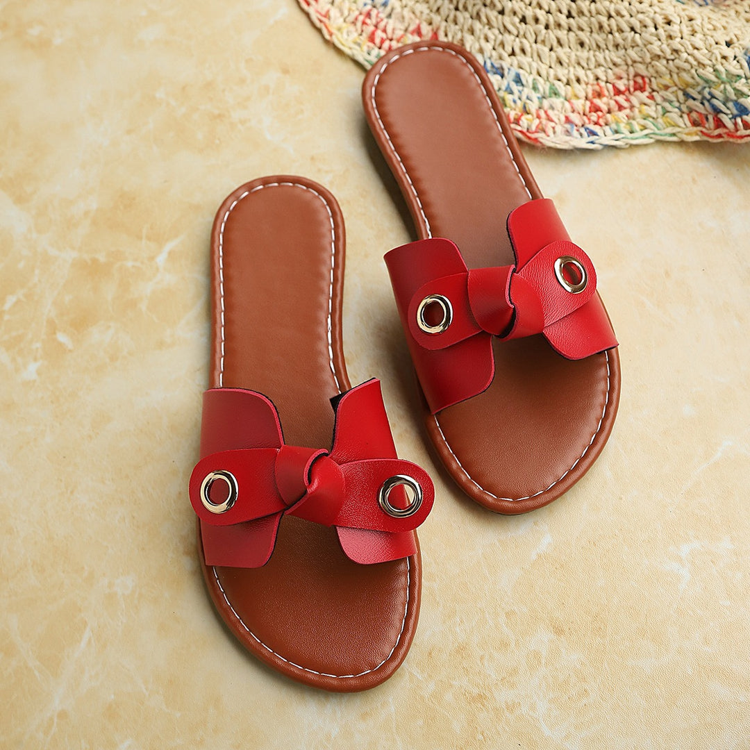 Damen Bequeme Flip-Flop-Pantoletten mit dekorativem Schleifen-Design EB