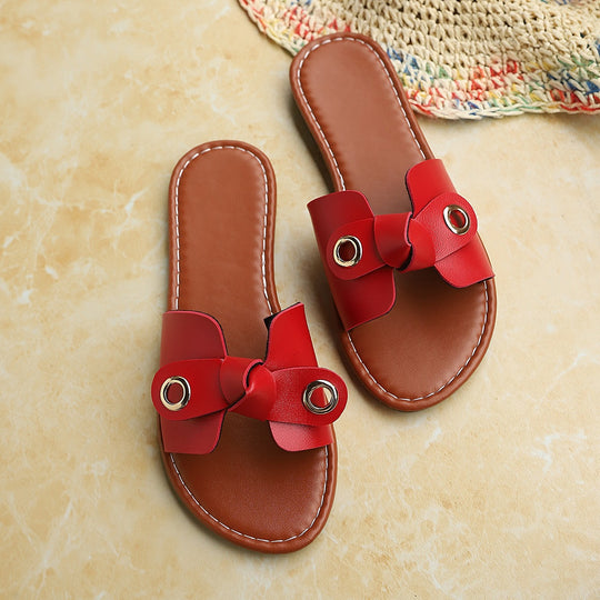 Damen Bequeme Flip-Flop-Pantoletten mit dekorativem Schleifen-Design EB