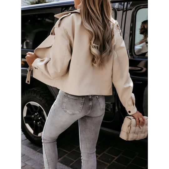Damen Bikerjacke aus Kunstleder mit eleganter Schnalle und Taschen EB