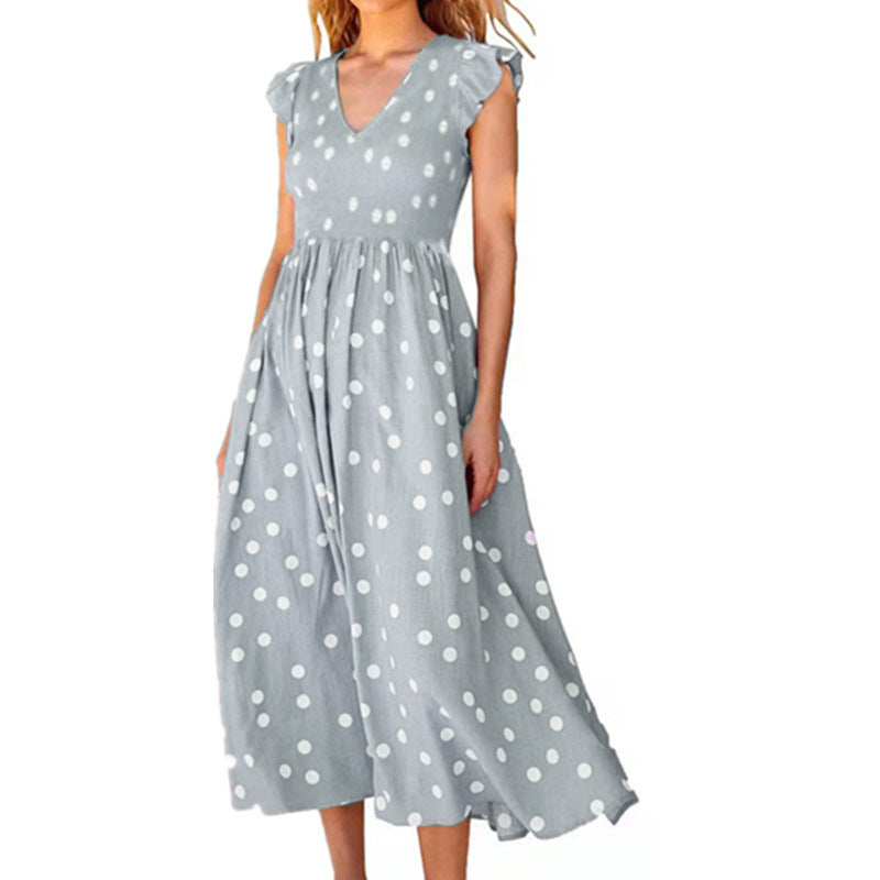 Damen Maxikleid mit einem verspielten Punktmuster und V-Ausschnitt EB