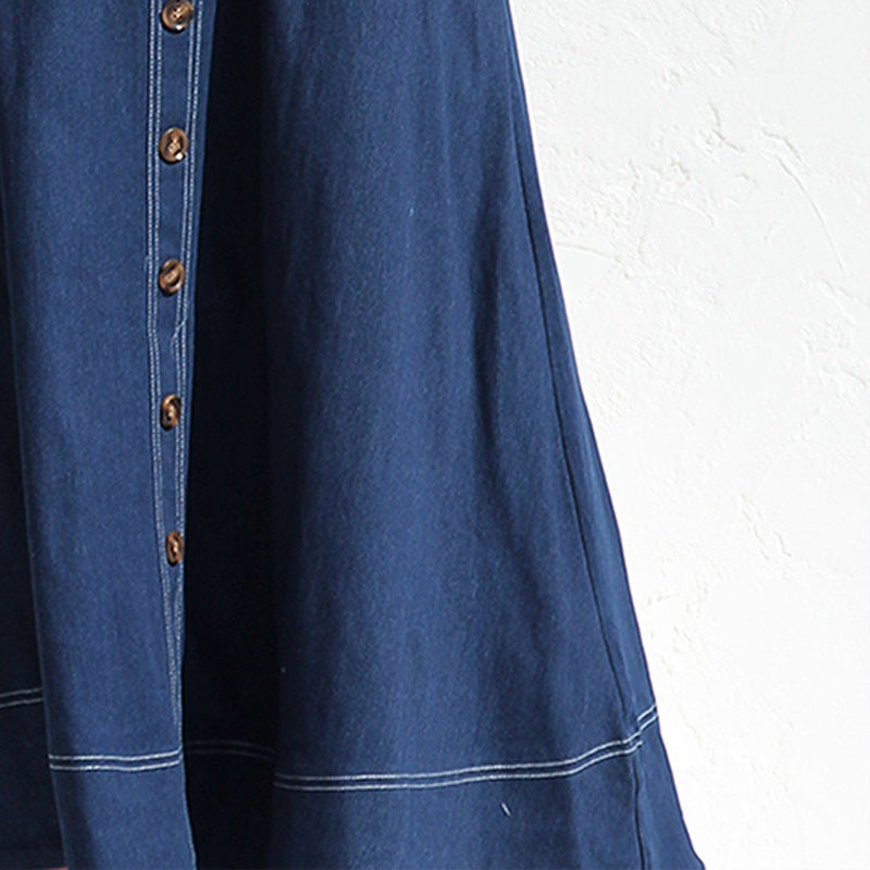 Damen langes Jeanskleid mit Knopfleiste und praktischen Taschen EB