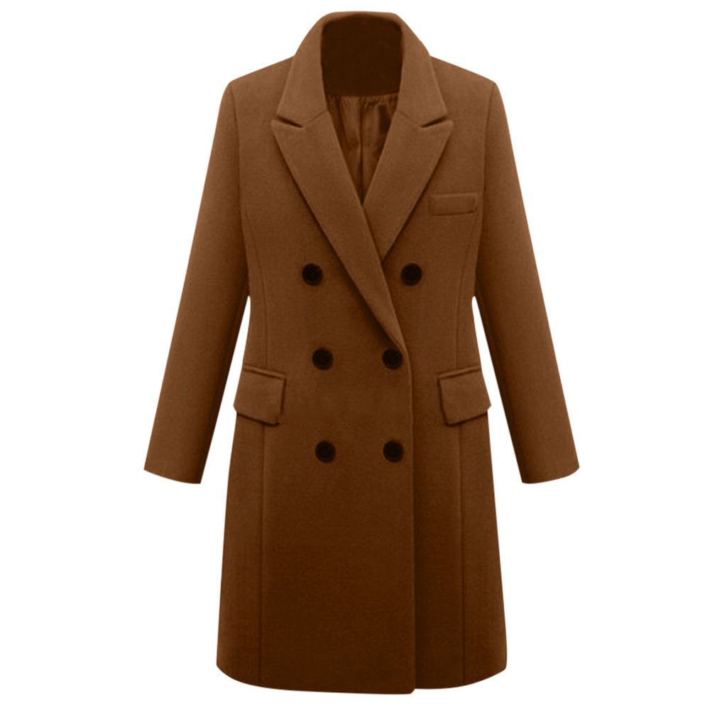 Damen eleganter doppelt-geknöpfter Wollmantel mit Taschen EB