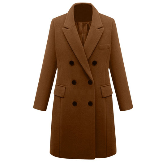Damen eleganter doppelt-geknöpfter Wollmantel mit Taschen EB