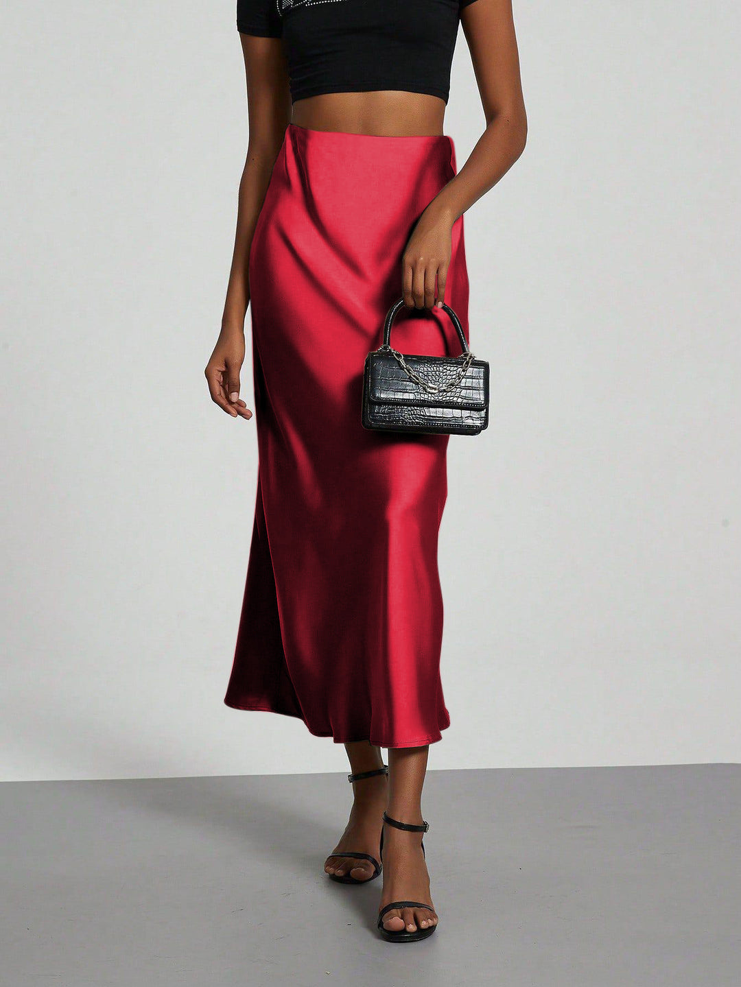 Damen Elegante und fließende Satin Maxiröcke EB