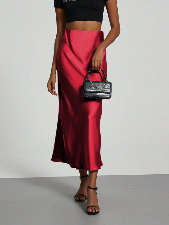 Damen Elegante und fließende Satin Maxiröcke EB