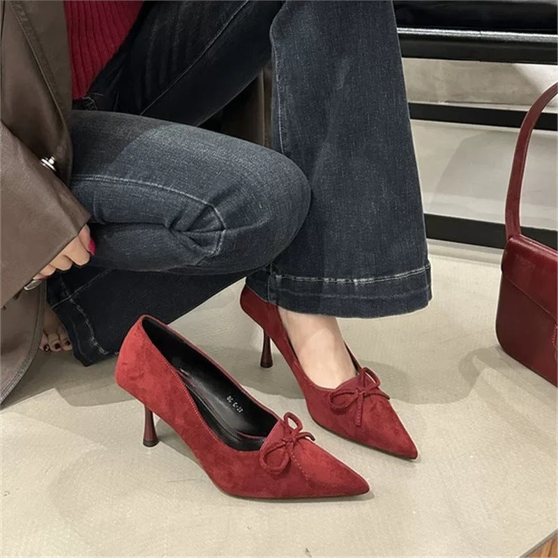 Damen spitze Pumps mit elegantem Schleifendetail EB